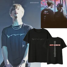 KPOP GOT7 Летняя одежда короткий рукав Футболка обувь для мужчин и женщин из хлопка в Корейском стиле новые белые и черные свободное, с принтом в виде надписи