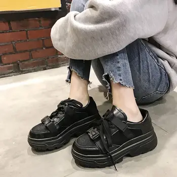 

Free shipping 2019 Women's shoes new Thick and comfortable leisure Black and white two colors Lace-up women's shoes