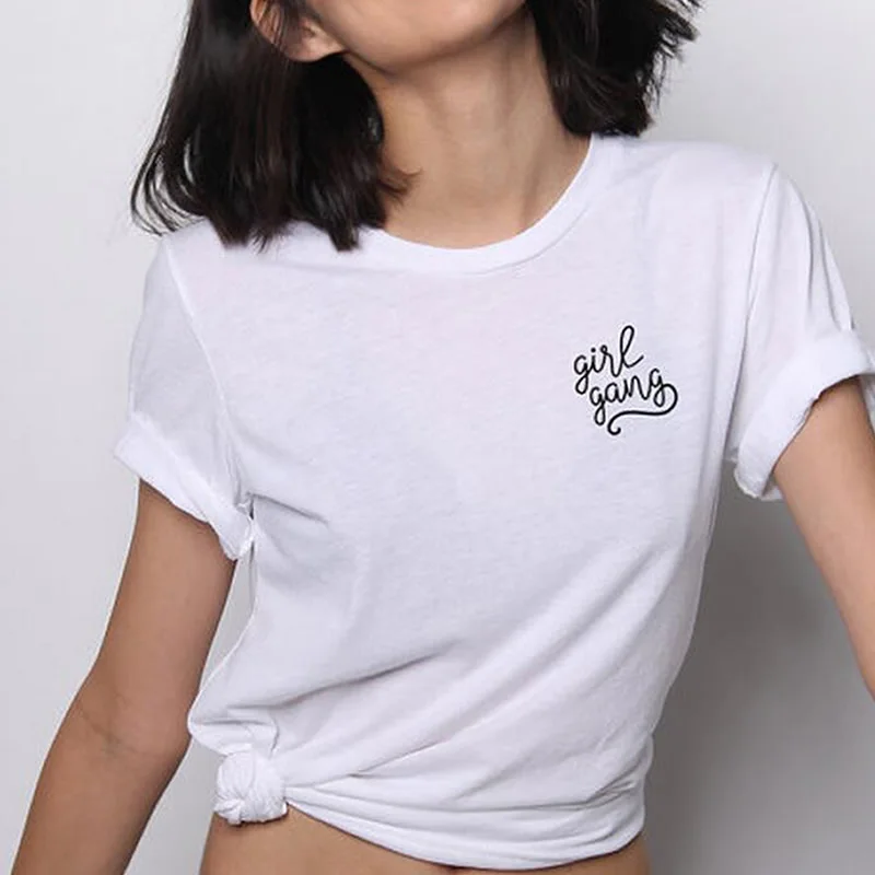

2019 Fashion Women Girl Gang T Shirt Summer Clothing Hipster Tumblr Slogan T Shirts Women Tops Punk Harajuku Tee Shirt Femme