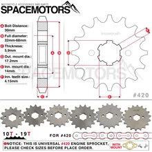 420 420 От 10 до 19 лет 17 мм передняя Звездочка двигателя для мотоцикла Мопед питбайк 50cc 110cc Dirt Pit Bike ATV Quad Go Kart багги-скутер