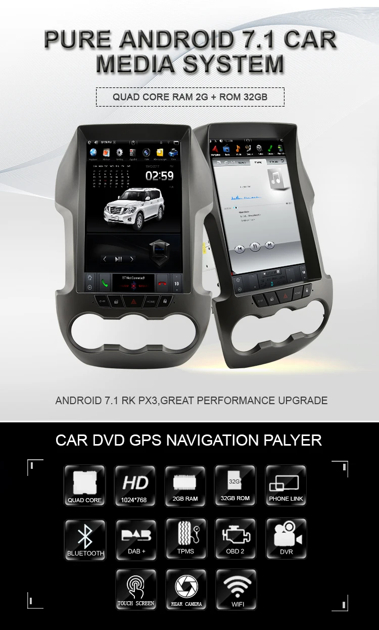 Best Navivox Tesla Style Android 7.1 Car Multimedia Player For Ford Ranger 2011-2016 Vertical Screen Car Stereo Autoradio Unit Radio 0