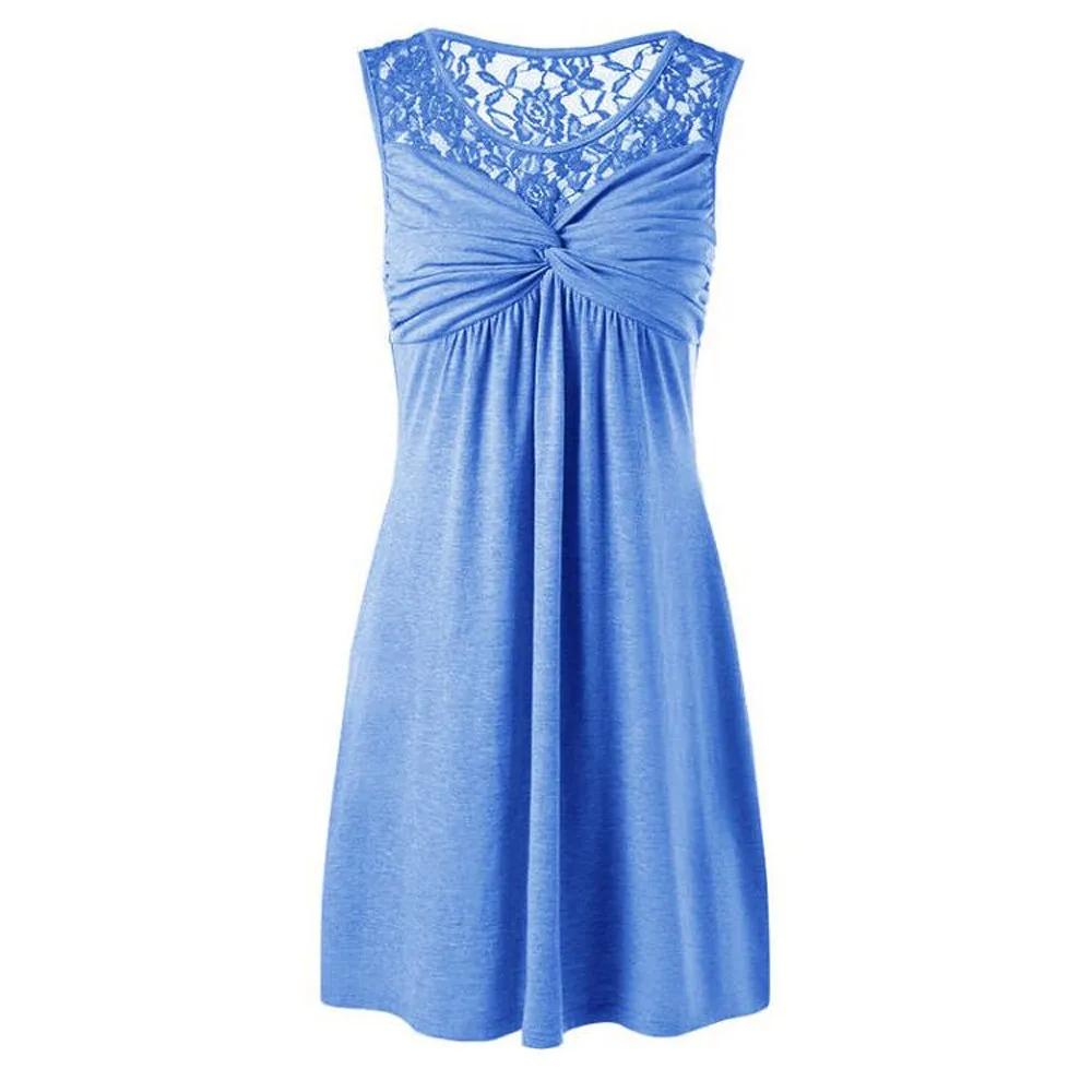 

Summer Women Midi Dress 2018 Bohemian Elegant Solid Lace Patchwork Sleveless Party Dresses Vintage Mini Dress Women Clothes