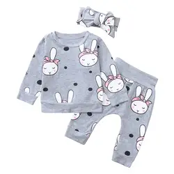 MUQGEW/одежда для малышей из 3 предметов, топ с принтом кролика + штаны + повязка на голову, комплект одежды, одежда для маленьких девочек, # 10L