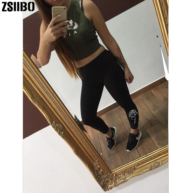 

ZSIIBO rose flower Print Women legging Casual Funny leggings For Lady bottom Hipster Tumblr Drop Ship
