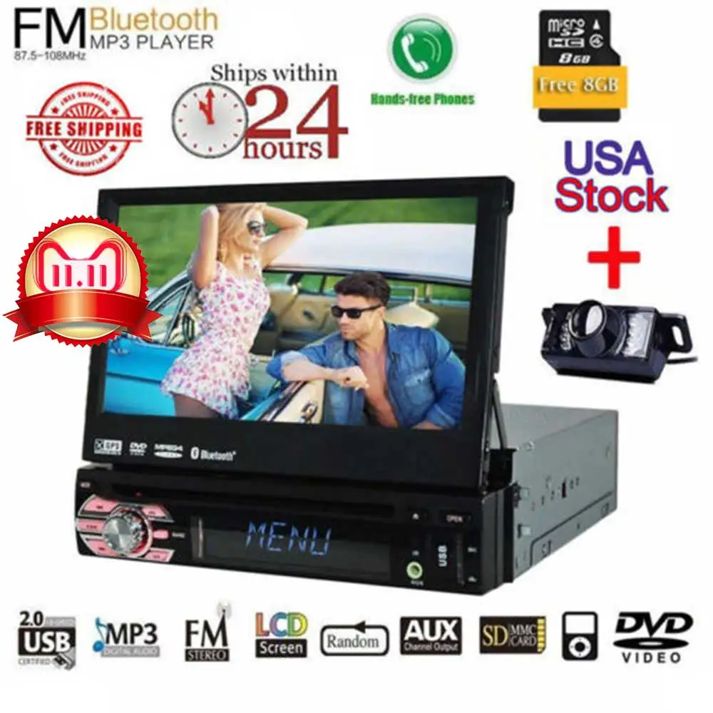 

GPS Navigation 7'' Capacitive Touch Screen in-Dash Car Stereo DVD CD Bluetooth GPS Radio Entertainment support USB SD AUX 1080p