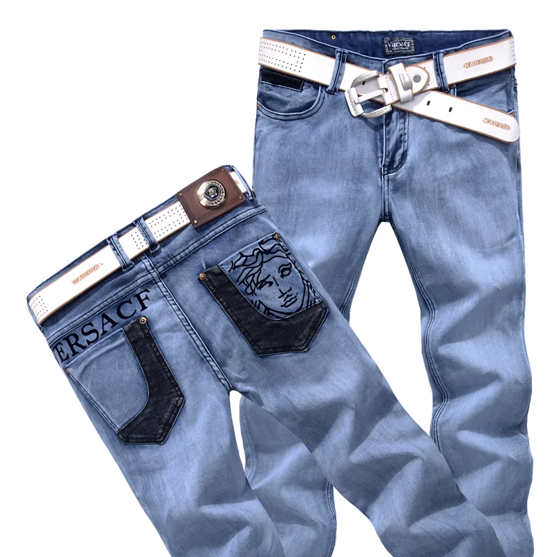 

2017 Hot Sale Men Jeans Pencil Pants Stretch Jeans Men Brand Casual Slim Fit Pants Skinny Boys Male Denim Biker Man light Blue