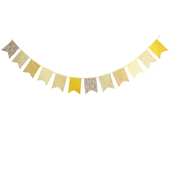 

12PCS Birthday Pentagon Pennant Garland Banner Cotton Fabric Yellow Party Flags for Birthdays / Event Supplies / Festivals