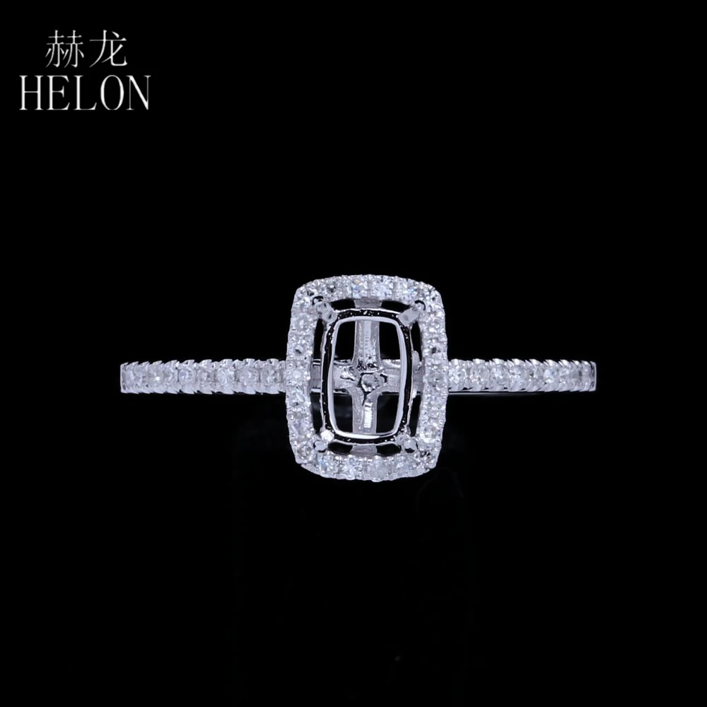 

HELON 4x6mm Cushion Solid 14k White Gold Engagement Halo Pave 0.16ct Natural Diamonds Semi Mount Wedding Ring Women Fine Jewelry