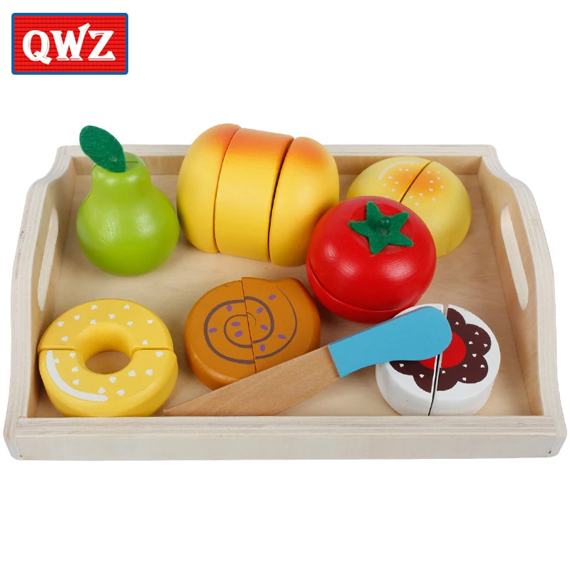 Деревянные игрушки QWZ для детей кухни резки фруктов и овощей обучающие мамы сада