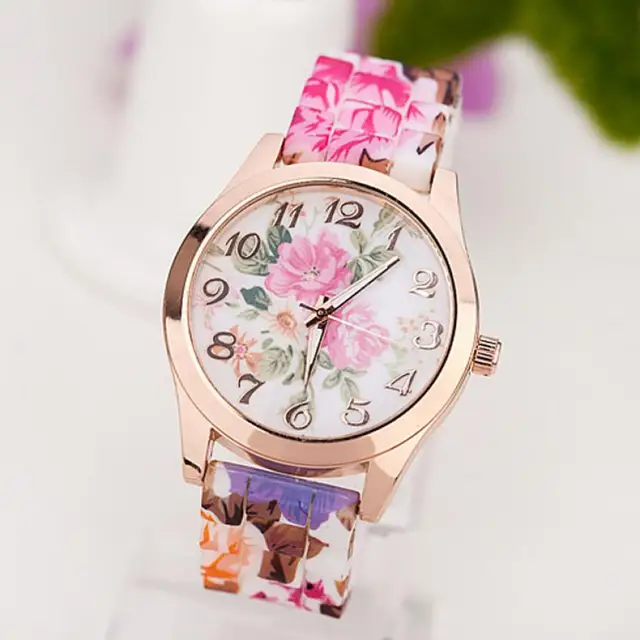 2018 Druable Woman Watches Womens Girl Wrist Watch Silicone Band Flower Printed 2018 Druable Woman Watches Womens Girl Wrist Watch Silicone Band Flower Printed