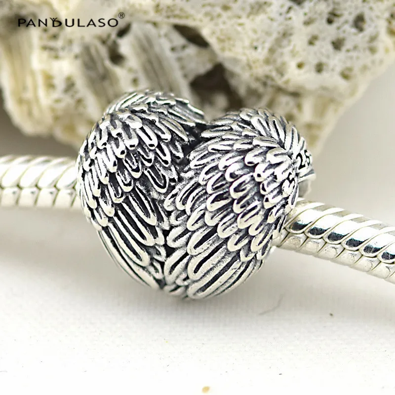 

Pandulaso Feather Wing Heart Vintage Beads Fit Women DIY Charms Bracelets Silver 925 Angel Wing Heart Beads for Jewelry Making