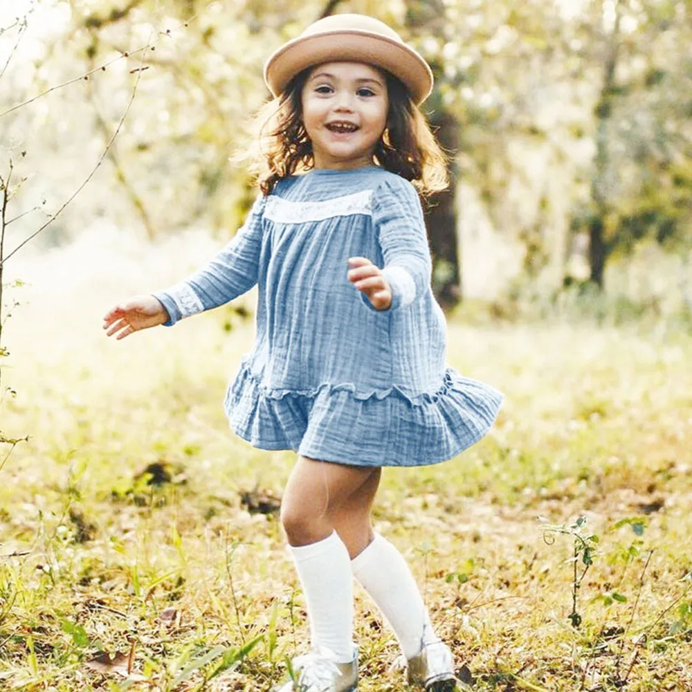 Girls Dress Toddler Baby Girls Long Sleeve Ruffles Lace Dress Winter