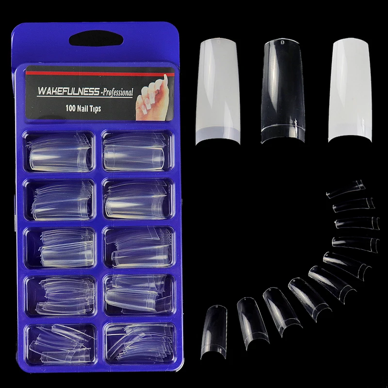 

100pcs/Box French Curved Nail Tips Transparent White Nature False Nails Acrylic UV Gel Artificial Nail Salon