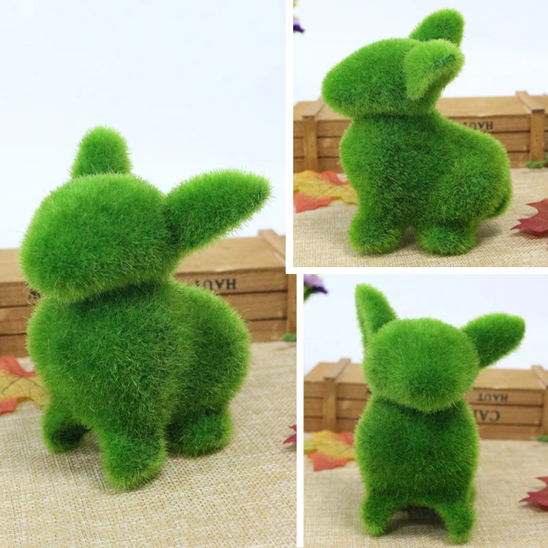 JAROWN Artificial Green Flocking Grass Plush Small Animal Simulation Fake Animal Home Decor Cute Gift Storefront Window Display (26)