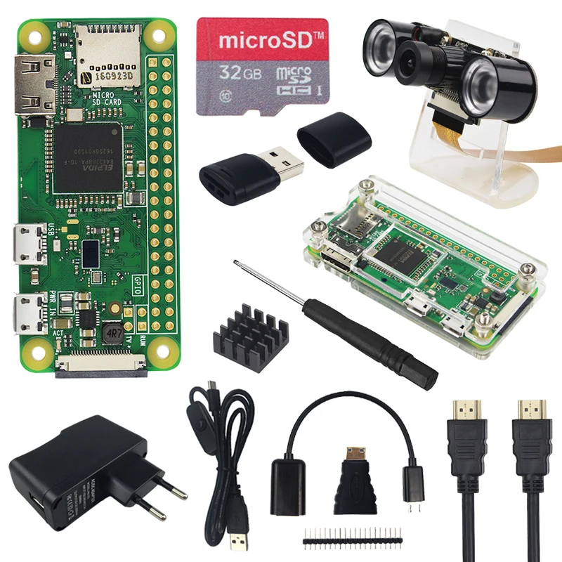 Najtaniej Zestaw Raspberry Pi Zero W + akrylowa skrzynka + ekran dotykowy 2.8 cala + kamera 5MP + karta sieciowa RJ45 + karta SD 32GB + radiator + HDMI