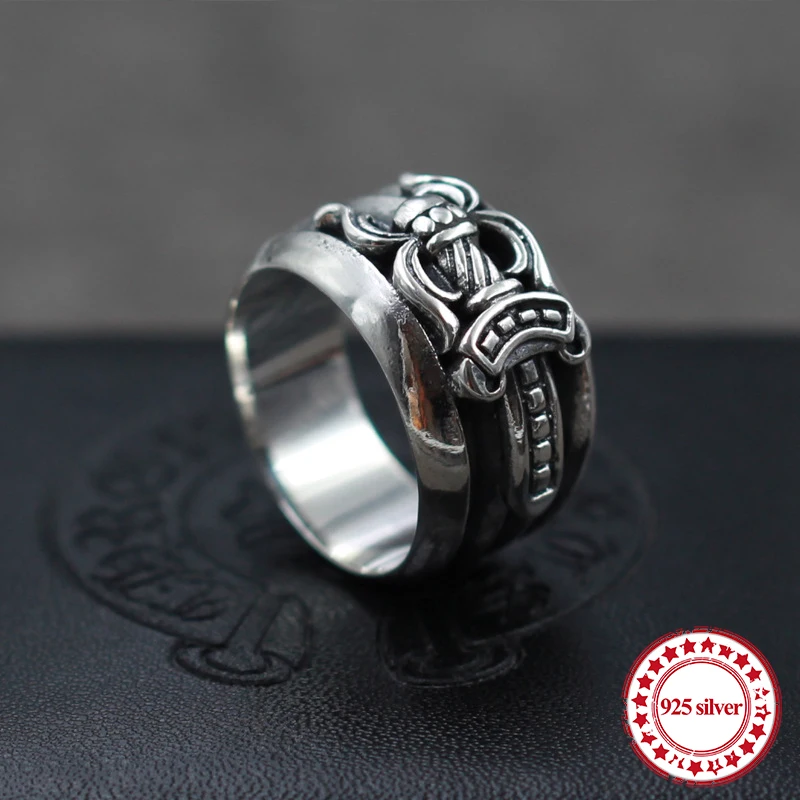 

S925 sterling silver men's ring new punk personality retro style sword dagger fashion boutique jewelry send lover's gift