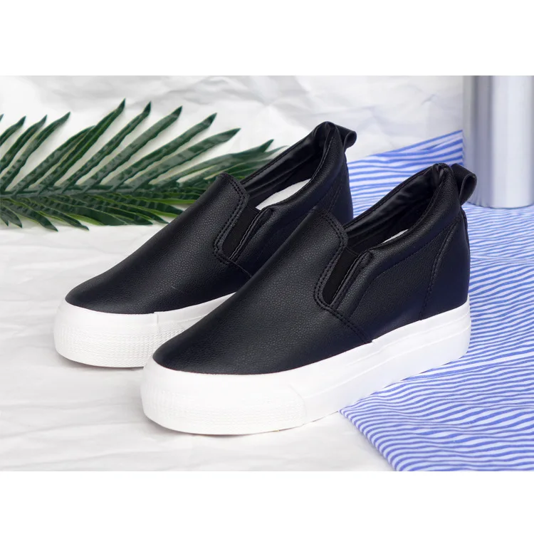 

Black flat leather white walking shoes TBE-1-TBE-4