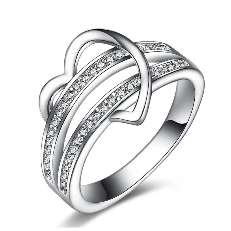 925 Sterling Silver Heart Rings Wedding Engagement Jewelry Accessories Anillos Pave Cubic Zirconia Crystal Ring Bague Big Sizes | Украшения