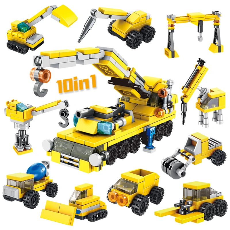 

10 IN 1 engineering trucks digger mini car building blocks toy compatible legoed city vehicle sets forklift Mining Experts Site