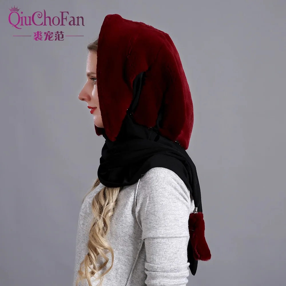 Sombrero de piel de conejo Natural bufanda elegante cálido invierno sombreros para mujeres estilo clásico ruso calidad mujer gorros - 3
