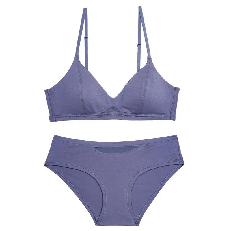 

Women French Romantic Bralette Solid Color Contyacted Ladies Lingerie Classical Basic Bra Set Modal Wirefree Intimates Traceless