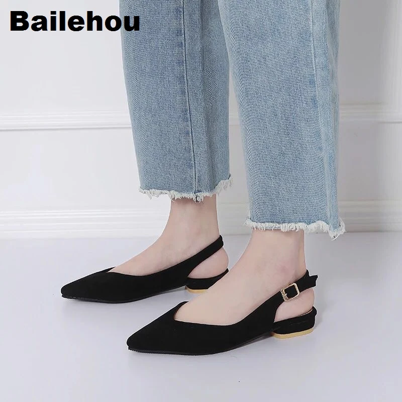 

Bailehou Women Flat Shoes Buckled Slip On Spring Summer Shoes Low Heel Women Sandal Pointed Toe Shallow Ballet Slingback Flats