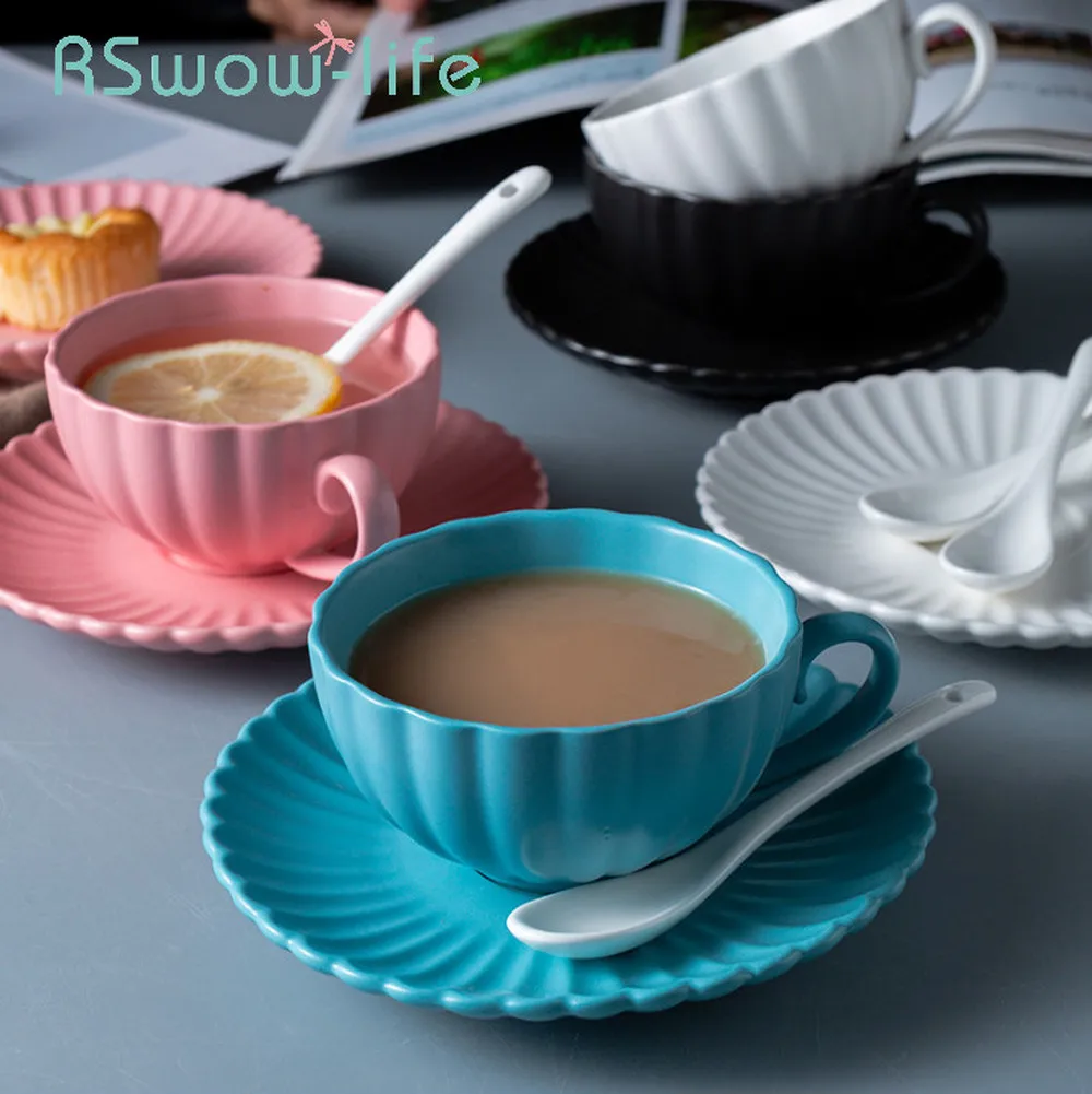

3Pcs Creative Chrysanthemum Coffee Cups and Saucer Afternoon Tea Cups Saucer Simple Ceramic Milk Breakfast Cup For Drinkware