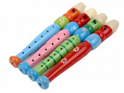Детские 6 отверстий Красочные мультфильм хорошо разработанный Reedpipe Piccolo деревянные музыкальные инструменты труба Buglet Hooter Bugle обучающая