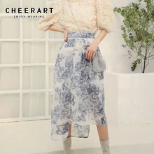 Cheerart винтажная Асимметричная Женская юбка с цветочным принтом, летние женские юбки, длинная юбка с высокой талией, одежда