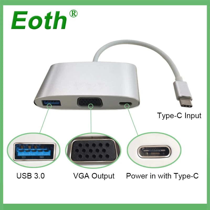 

USB 3.0 Type-C to VGA Type C Adapter Converter Cable USB C Hub Converter Charger Adapter for apple notebook USB-C