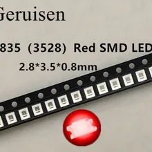 100 шт./12-20LM 2835 Красный SMD светодиодный 0,2 Вт Высокий яркий светодиод Чип светодиодный s 620-625NM PLCC-2 60Ma SMD/SMT 3528 красный