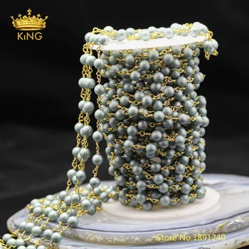 

5meters Hot Rosary Style Pearl Chains,6mm Blue Grey Frosted Matted Shell Pearl Round Loose Beads Chains Jewelry Findings ZJ217-6