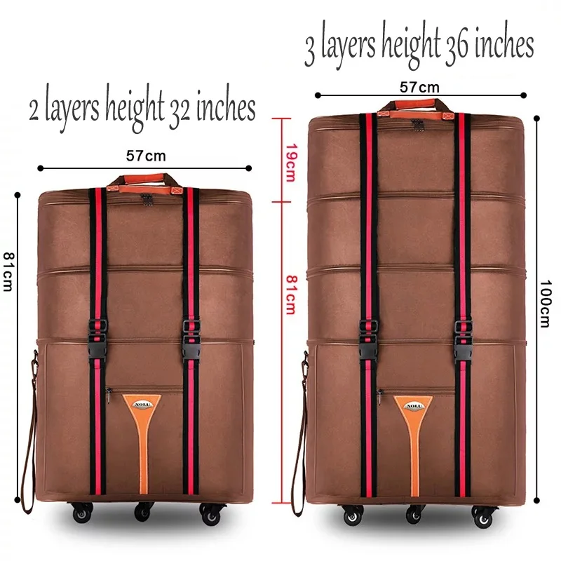 Large capacity Oxford cloth rolling luggage bag abroad to study and move to move folding trolley suitcase travel bag 32 36 inch pull bar suitcase