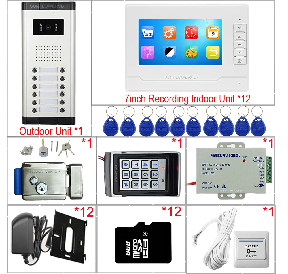 Кнопочная панель доступа Управление 7 "видео домофон с Запись + 8 Гб TF карта видео домофон для видео для квартир позвоните по номеру +