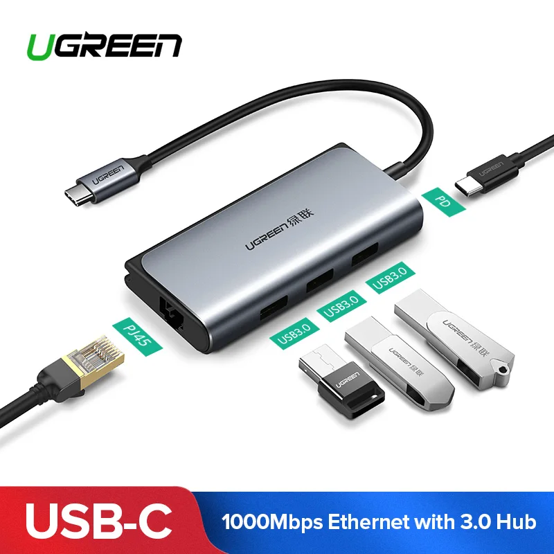 

Ugreen USB C HUB RJ45 Adapter USB-C to 3.0 HUB RJ45 PD Dock for MacBook Pro Samsung Galaxy S9/S8/Note 9 Huawei P20 Type C HUB