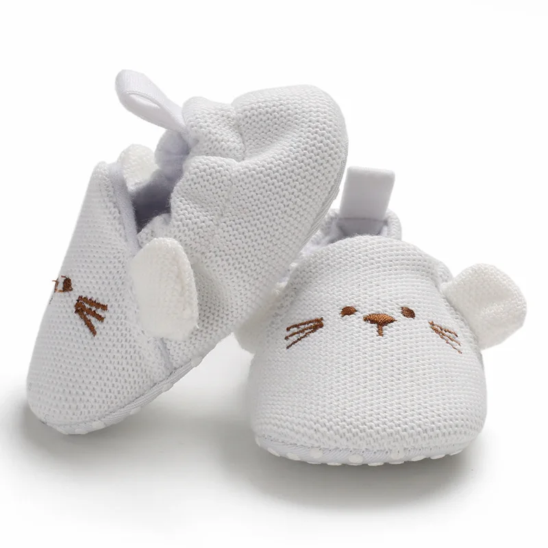 Белый Ангел детская обувь первые ходунки младенческой вязать скольжения на мягкой подошве новорожденных детская обувь для девочек уха дизайн анти-скольжения prewalker - Цвет: White