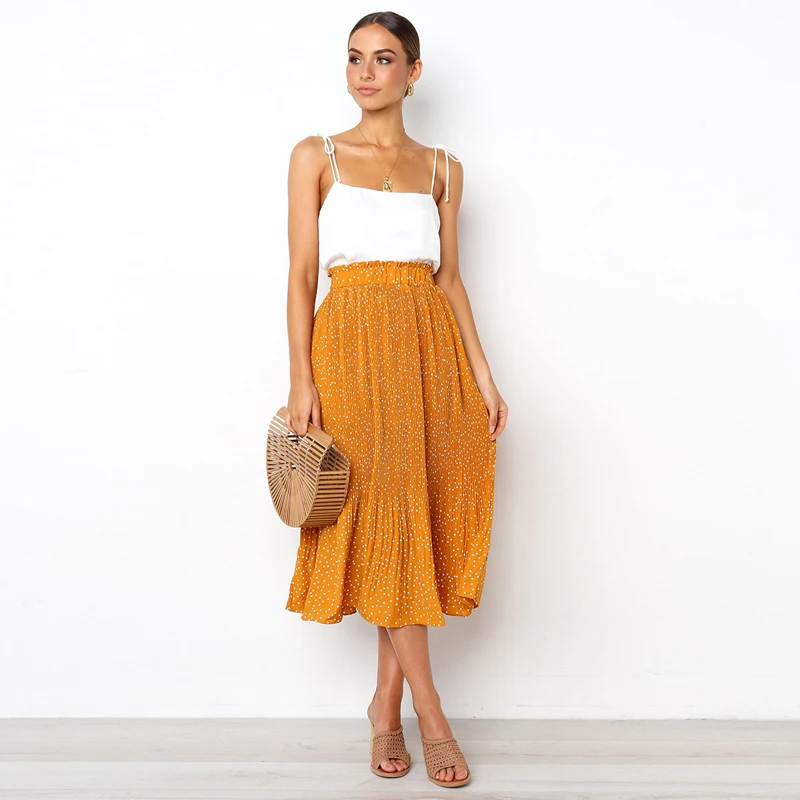 Faldas Mujer Moda летняя модная плиссированная юбка в Корейском стиле с высокой талией, длинная юбка макси с карманами, женские фатиновые юбки Kawaii