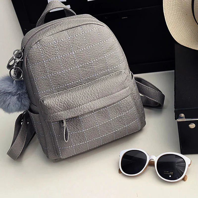 JHD-Hair Ball Pendant Backpack Women'S Bag Sweet Lady Backpack Pleated Travel Bag