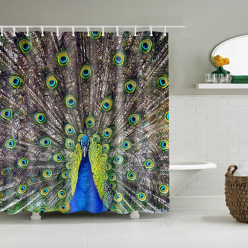 Polyester Fabric Shower Curtain Animals Peacock Painting Nordic Pattern Print Bathroom Decorative Shower Bath Curtains