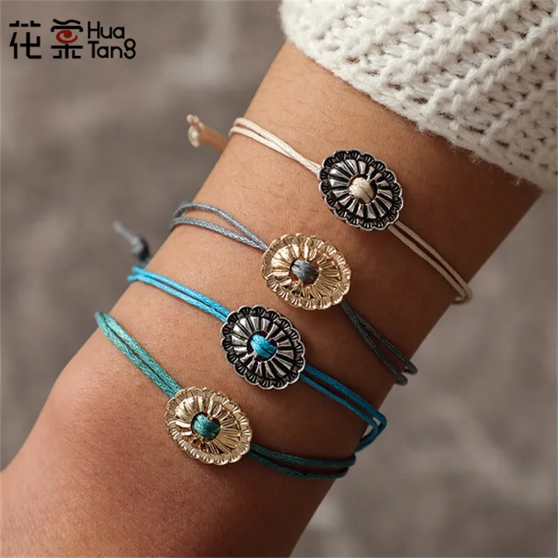 

HuaTang Boho Colorful Rope Bracelet Geometric Hollow Flower Adjustable Bracelets for Women Bracelet Bangle Sets Jewelry 6915