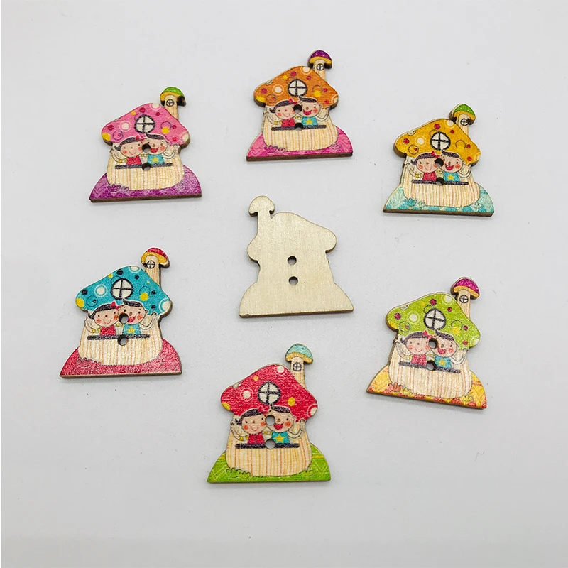 

XinDong DIY Wooden Cartoon Mushroom house buttons Sewing decoration Scrapbooking 30*27 mm 5 pcs