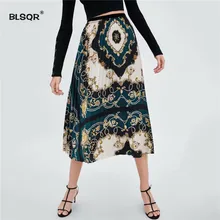 Для женщин модные цветочные цепи узор плиссированные юбки faldas mujer Винтаж женский с эластичной талией Повседневное шик до середины икры юбки