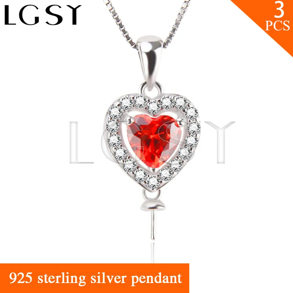 

Latest red zircon pendant accessories heart shape in 925 sterling silver for pearl pendant necklace 3pcs for party wearing