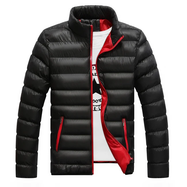 Новая модная зимняя повседневная однотонная мужская куртка Мандарин Coallar верхняя одежда на молнии куртки для мужчин зимние пальто размера плюс - Цвет: black