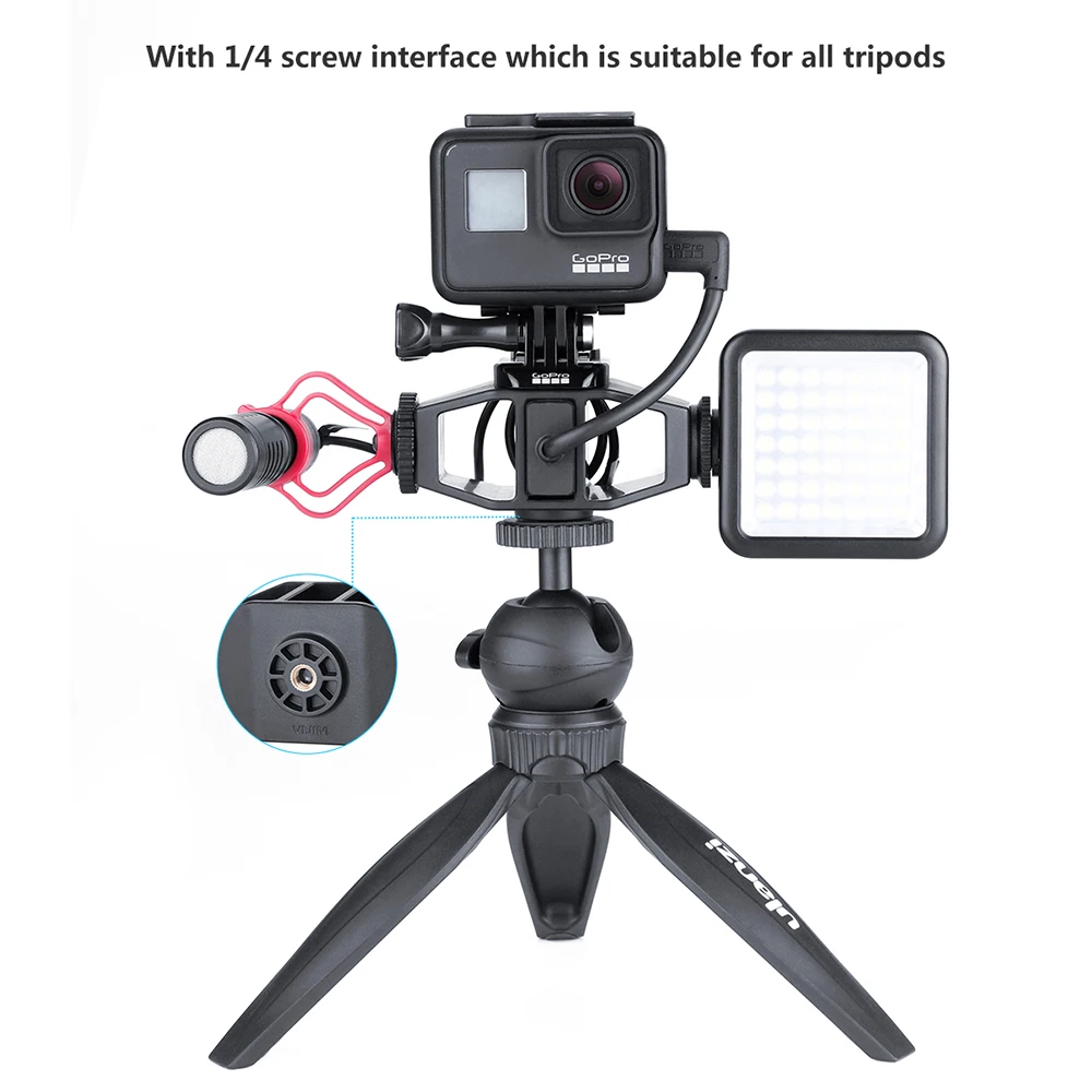

Camera accessories Vlogging Setup Microphone Mount Bracket 2 Cold Shoe Tripod for GoPro Hero 7 6 5 Sjcam EKEN Yi 4K Cameras