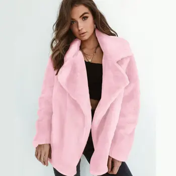 

2019 New Faux Fur Coat Women Fashion Plush Clothes Coat Winter Warm Bear Fluffy Long Overcoat Pink Double-Faced Fur Coat S-XL