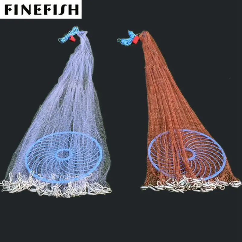 

Finefish 3-4.8M Easy Throw Fishing Net With Frisbee Trap Catch Fishing Net USA Style Cast Nets Small Mesh Fly Hunting Gill Net