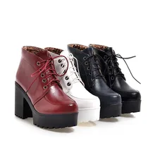 Spring Autumn Platform Square High Heels Ankle Boots Women Short Boots Ladies Shoes botas botte femme Plus Size 34-40.41.42.43