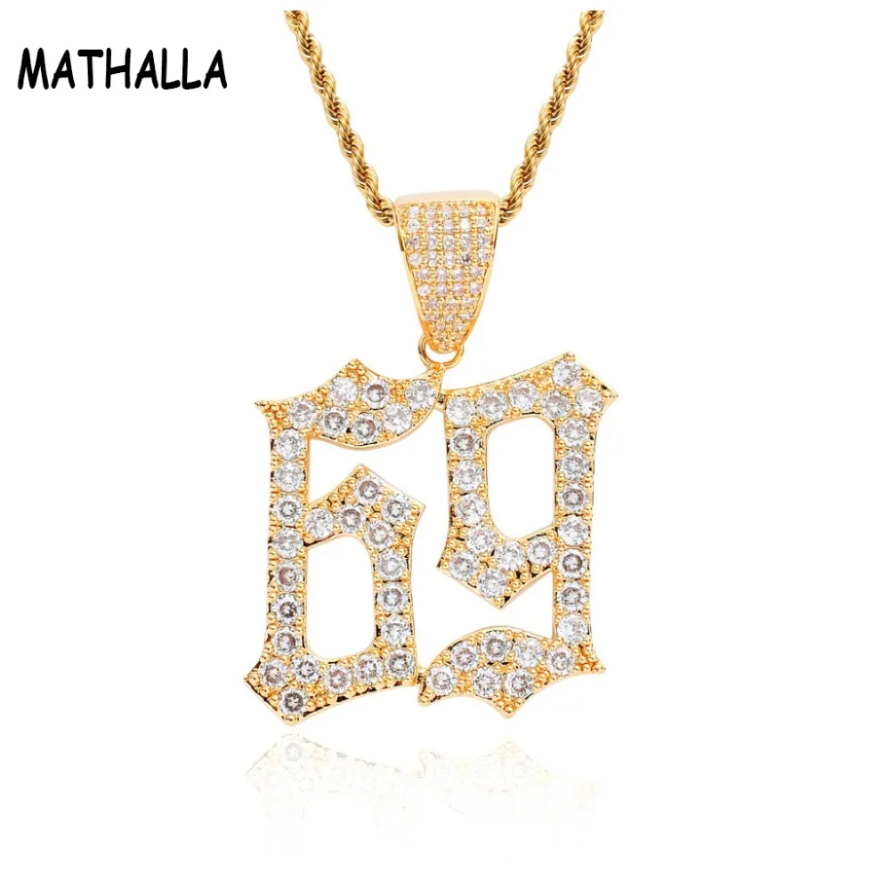 

Popular Gold Rappers 6ix9ine Pendant Iced Out AAA Cubic Zircon Stone Number 69 Charm Steel Chain Necklace Hip Hop Jewelry Unisex