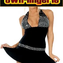 Черный блесток шеи галстук нижнее белье Babydoll вырезом Холтер Сексуальная чашка мини Детская Ночная сорочка